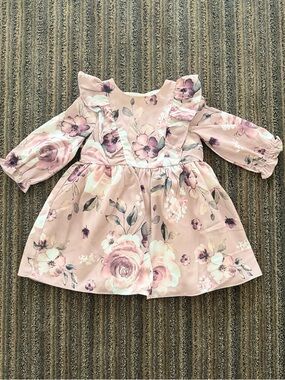 Purple Rose Baby Girl Pink Floral Ruffle Long-Sleeve Dress